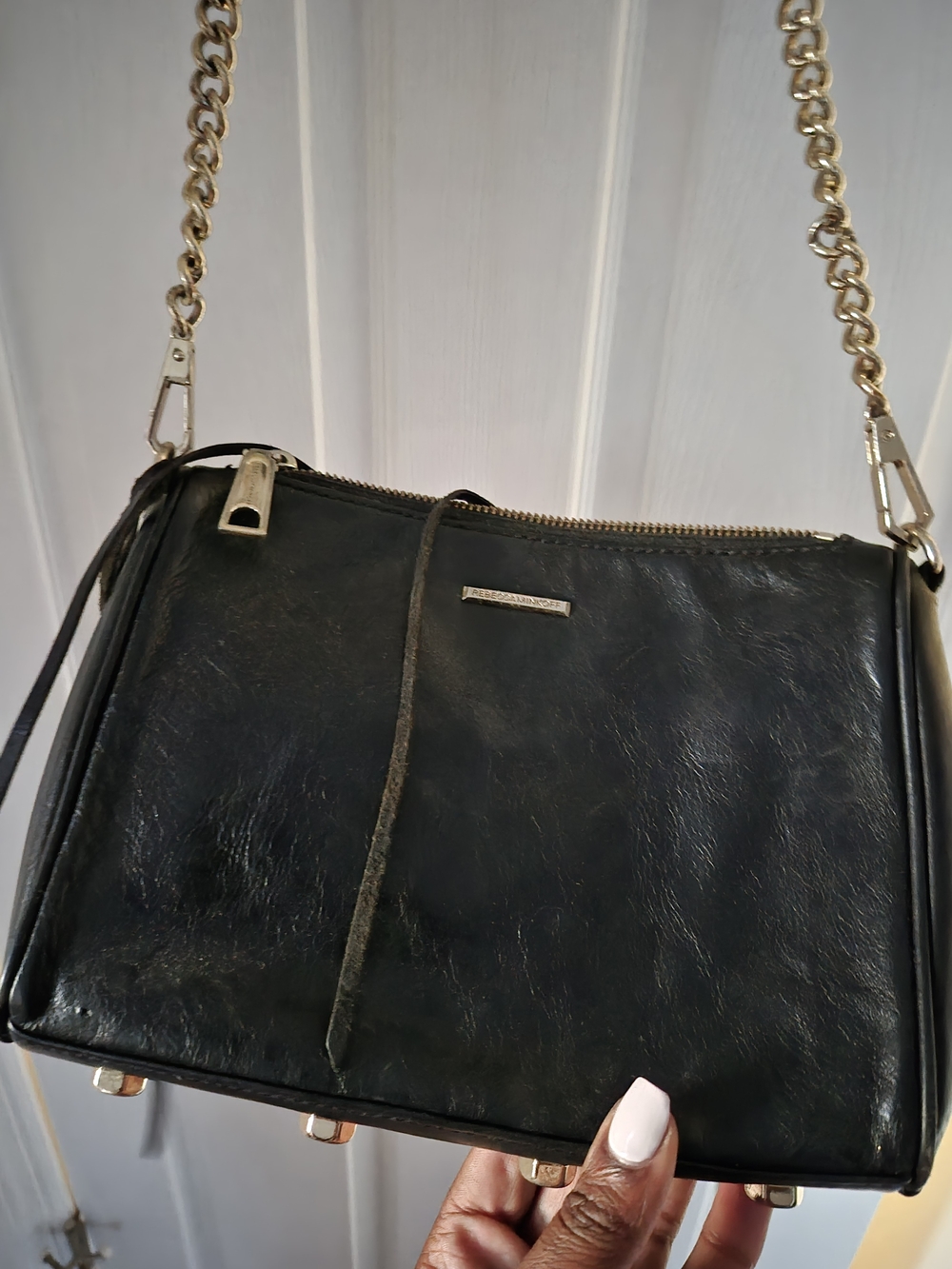 Rebecca Minkoff Black Leather Crossbody with Gold Chain Strap